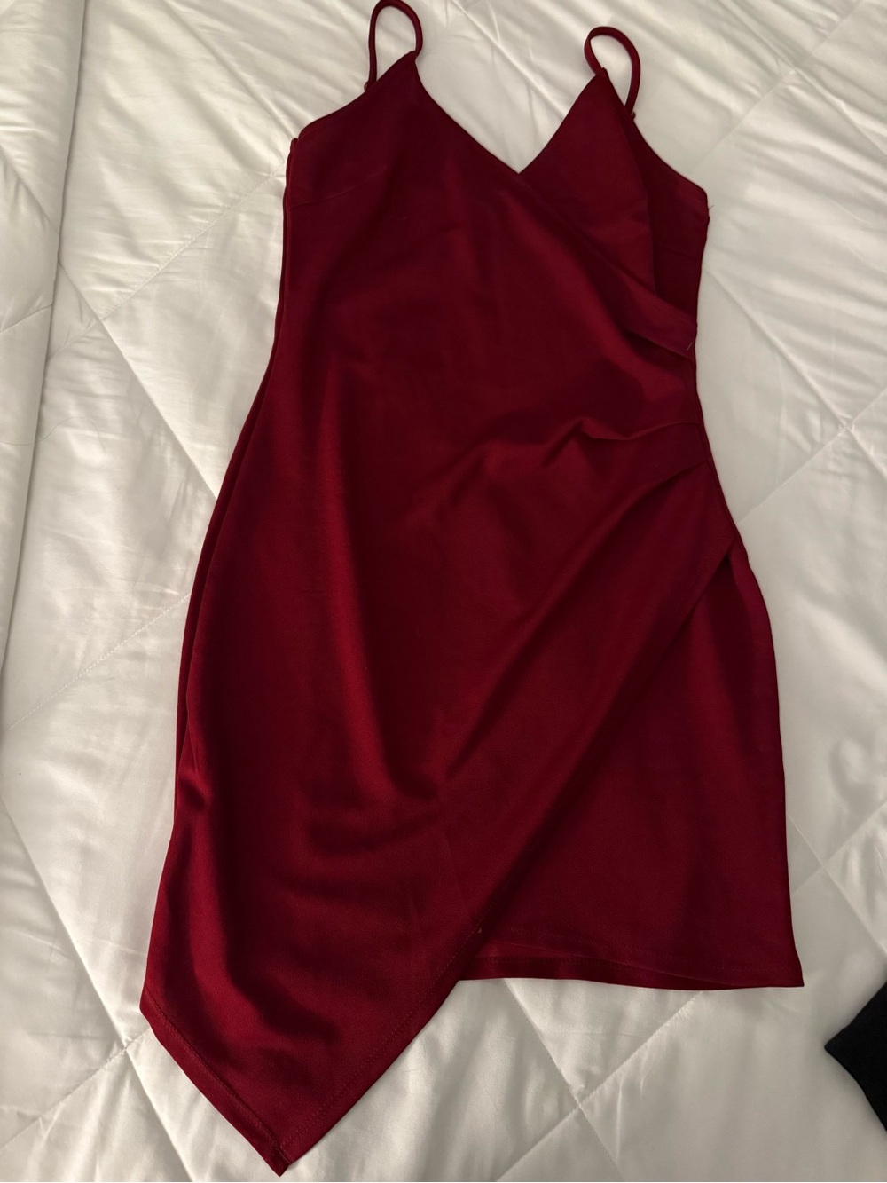 Amazon Women's Wine Red Slip Mini Dress with Asymmetrical Hem